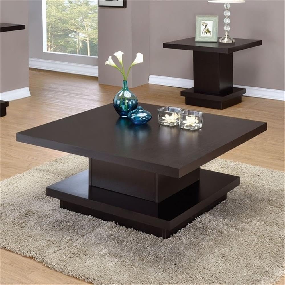BOWERY HILL Square Pedestal Storage Coffee Table, Cappuccino Finish, 35.5 in x 35.5 in, Contemporary Design, Includes Storage Compartment, Ideal for Living Room