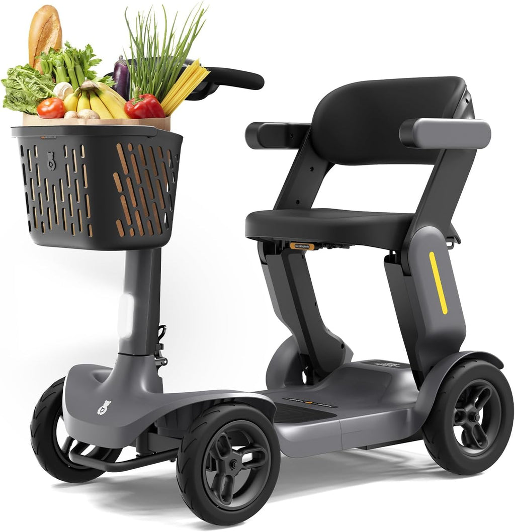 Glashow S3 Folding Mobility Scooter for Seniors & Adults – 4-Wheel All-Terrain Electric Scooter, 25 Mile Range, 6 MPH, 265 lb Capacity, Reverse, LED Lights & Basket – Gray