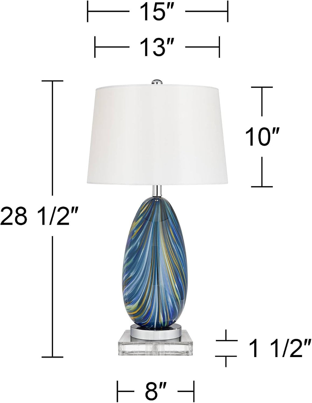 Possini Euro Design Pablo Modern Style Table Lamp with Clear Square Riser 28.5' Tall Multi Blue Art Glass White Drum Shade for Living Room Bedroom House Bedside Nightstand Home (Color May Vary)