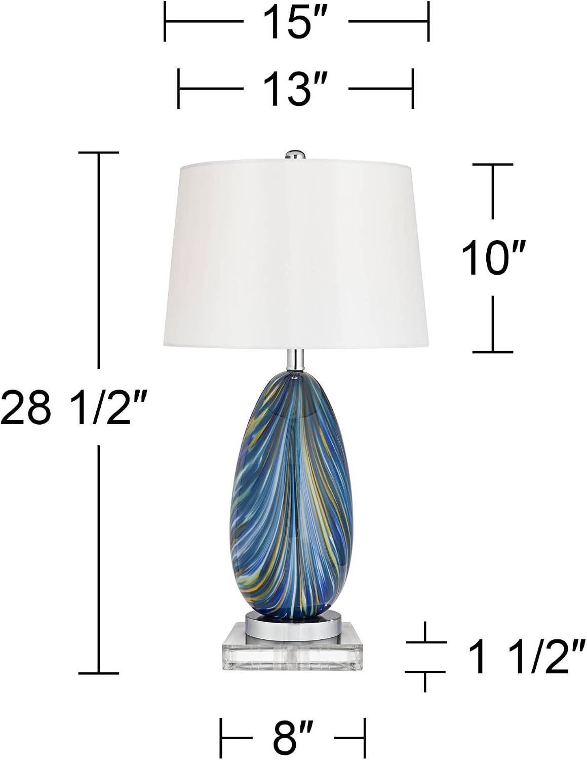 Possini Euro Design Pablo Modern Style Table Lamp with Clear Square Riser 28.5' Tall Multi Blue Art Glass White Drum Shade for Living Room Bedroom House Bedside Nightstand Home (Color May Vary)