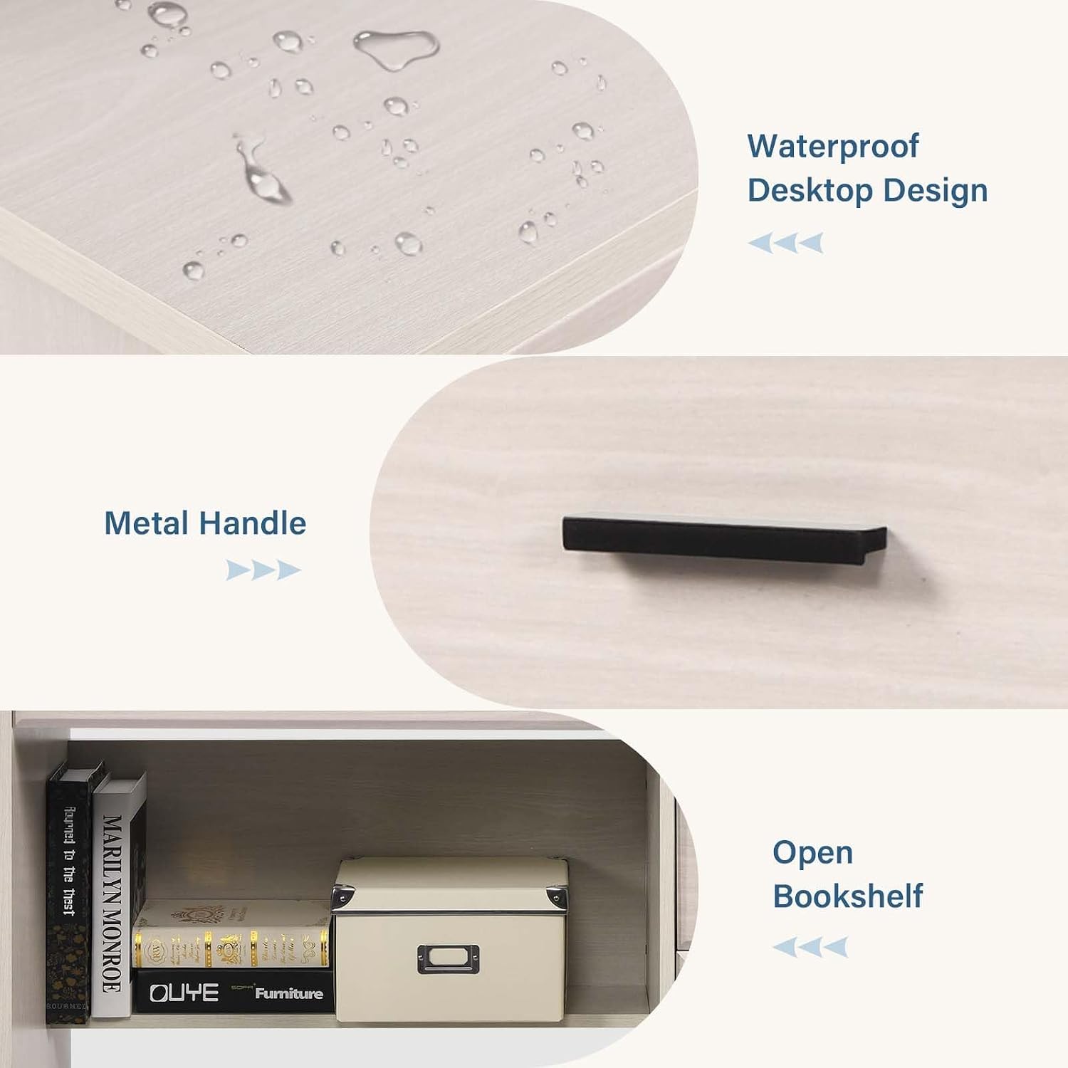 Small Desk with 4 Drawers, Computer Desk with Storage & Monitor Stand for Small Spaces, Office Desk with File Drawer & Shelves for Bedroom, Wood Writing Desk for Home Office, Milky White