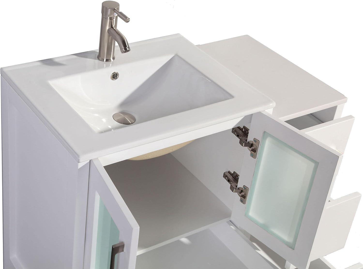Vanity Art 42 Inch Under Mount Single Sink Bathroom Vanity Cabinet with 1 Mirror, Ceramic Top Bathroom Cabinet Compact Set with 5 Dovetail Storage Drawers and Brushed Nickel Handles, VA3030-42W