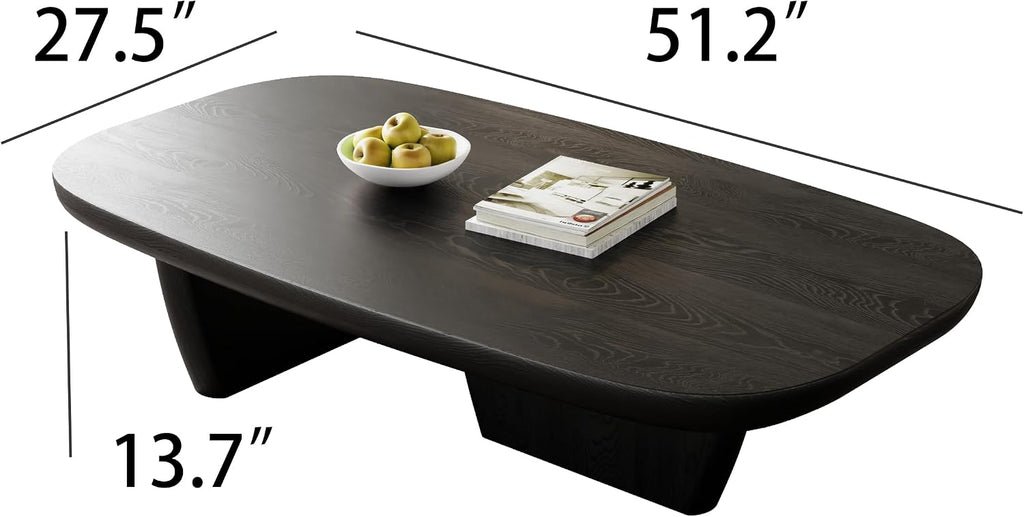 Modern Wood Coffee Table for Living Room, 51.2' Black Rectangle Coffee Table with 2 Unique Legs, Center Table for Living Room Table Tea Table for Home Office