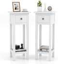 BECOMFORT Wooden End Table, Acacia Wood Bedside Table w/Shelf & Handy Drawer, Narrow Nightstand for Small Spaces in Living Room & Bedroom, No Assembly Required, 13.5' x 11.5' x 31.5' (2, White)