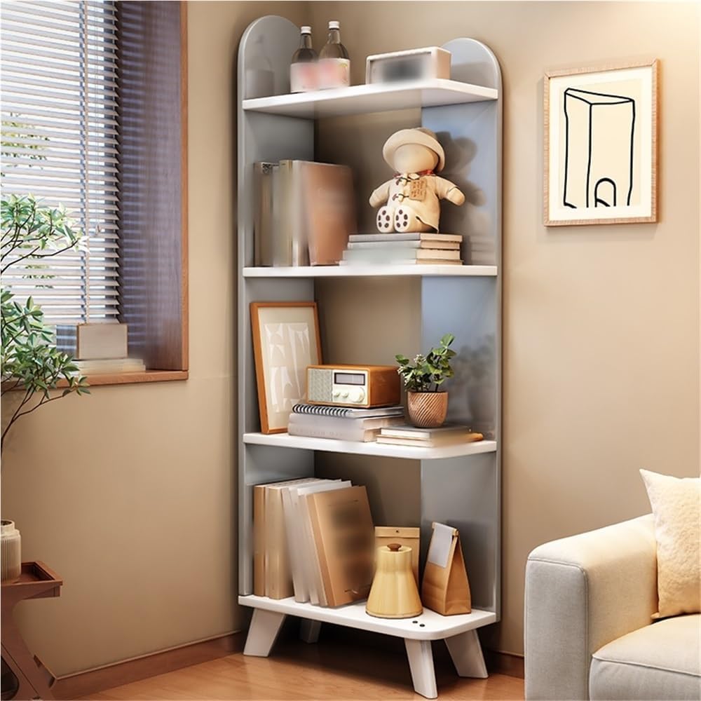 Solid Wood Floor-Standing Storage Rack, Modern Minimalist Storage Shelf, Corner Storage Rack, Corner Bookcase for Bedroom, Living Room(Gray)
