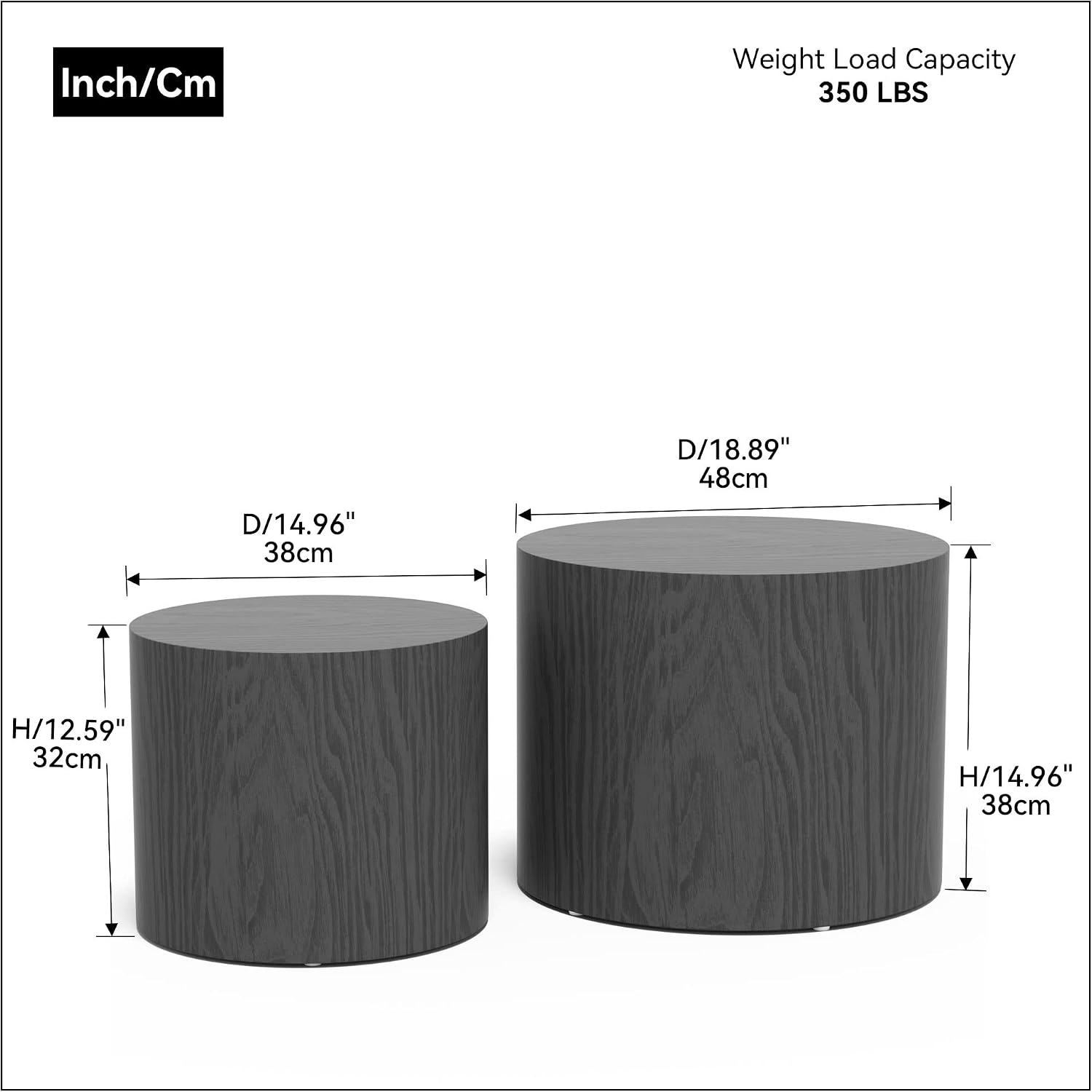 Round Coffee Table Set of 2, Nesting Coffee Table and End Table Set Wood Small Circle Drum Side Table for Living Room Office, No Assembly