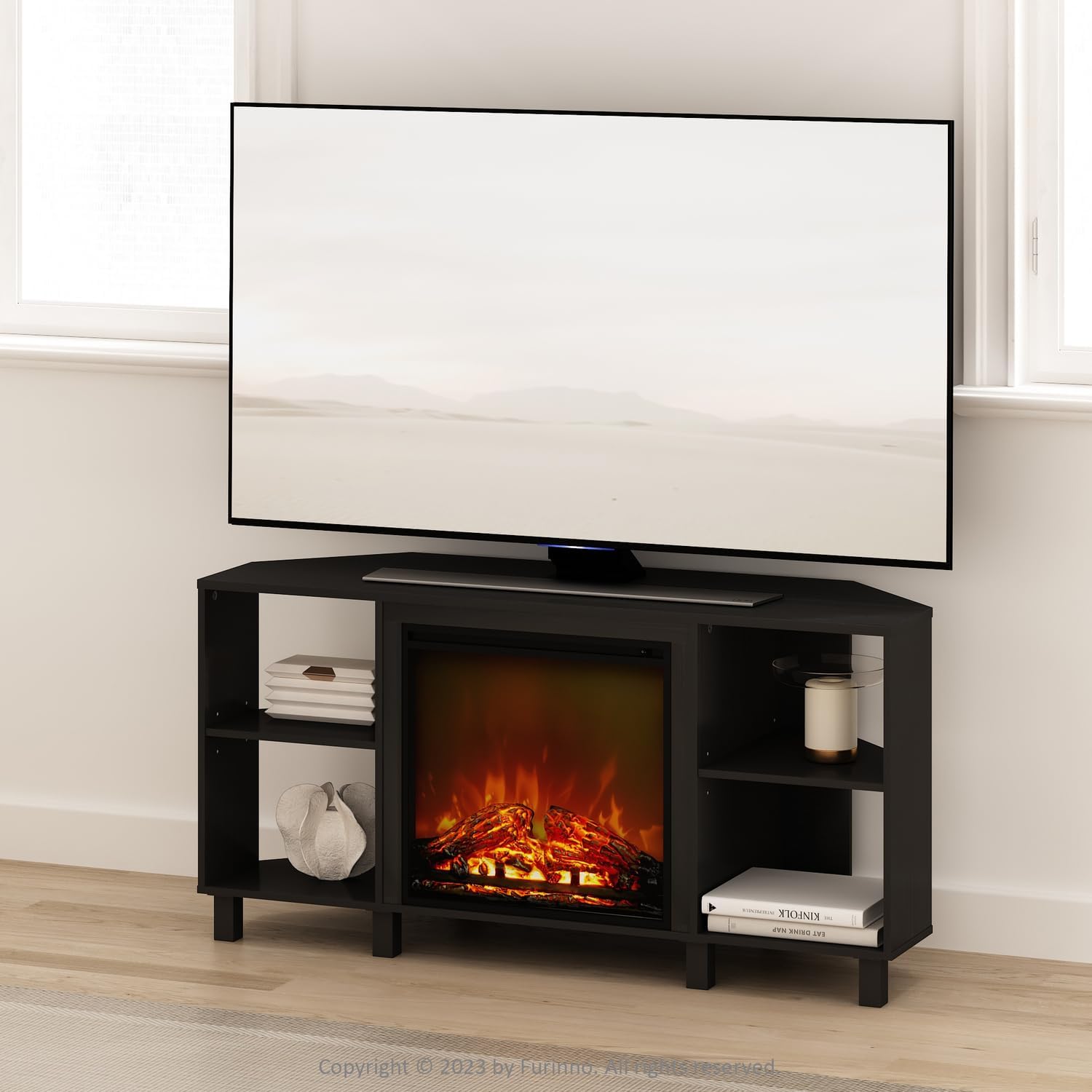 Electric Fireplace TV Stand - Corner Entertainment Center for TVs up to 55 Inch Americano/Corner with Top Shelf