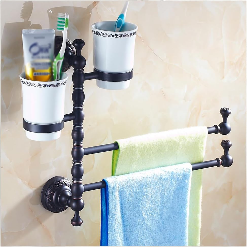 ZHOUXIAO Oil Rubbed Bronze Swing Out Towel Bar Holder/Brass Swivel Multiple Towel Rack for Bathroom or Kitchen, Towel Bar Folding Arm Swivel Hanger Bathroom Storage Wall Moun S