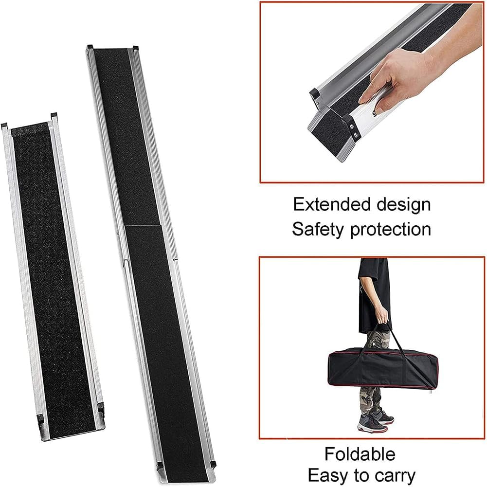 Heavy Duty Non-Slip Aluminum Telescopic Ramp (2 Pieces), Disability Wheelchair Mobility Portable Ramp, Suitable for Manual Wheelchairs, Heavy-Duty Scooters, Electric Wheelchairs,5ft