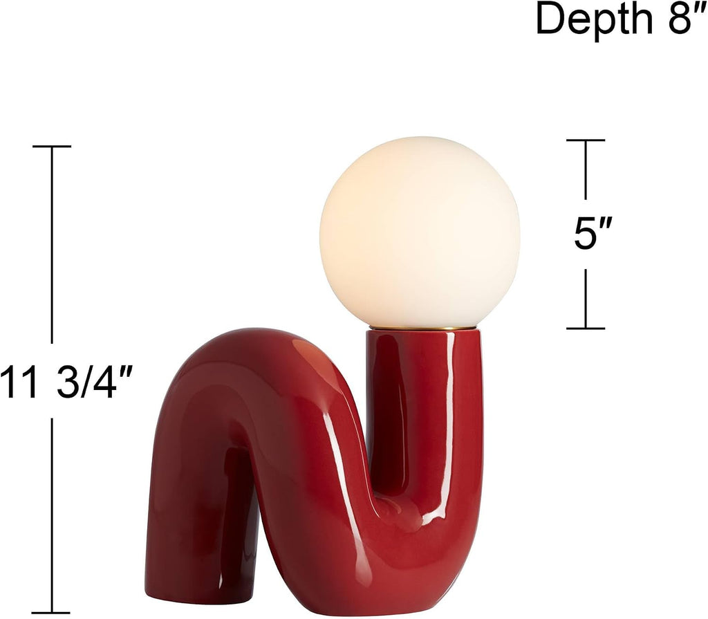 360 Lighting Fondant 11 1/2' Small Mid Century Modern Accent Table Lamps Set of 2 Velvet Red Ceramic Glass White Shade Living Room Bedroom Bedside Nightstand House Office Home Reading