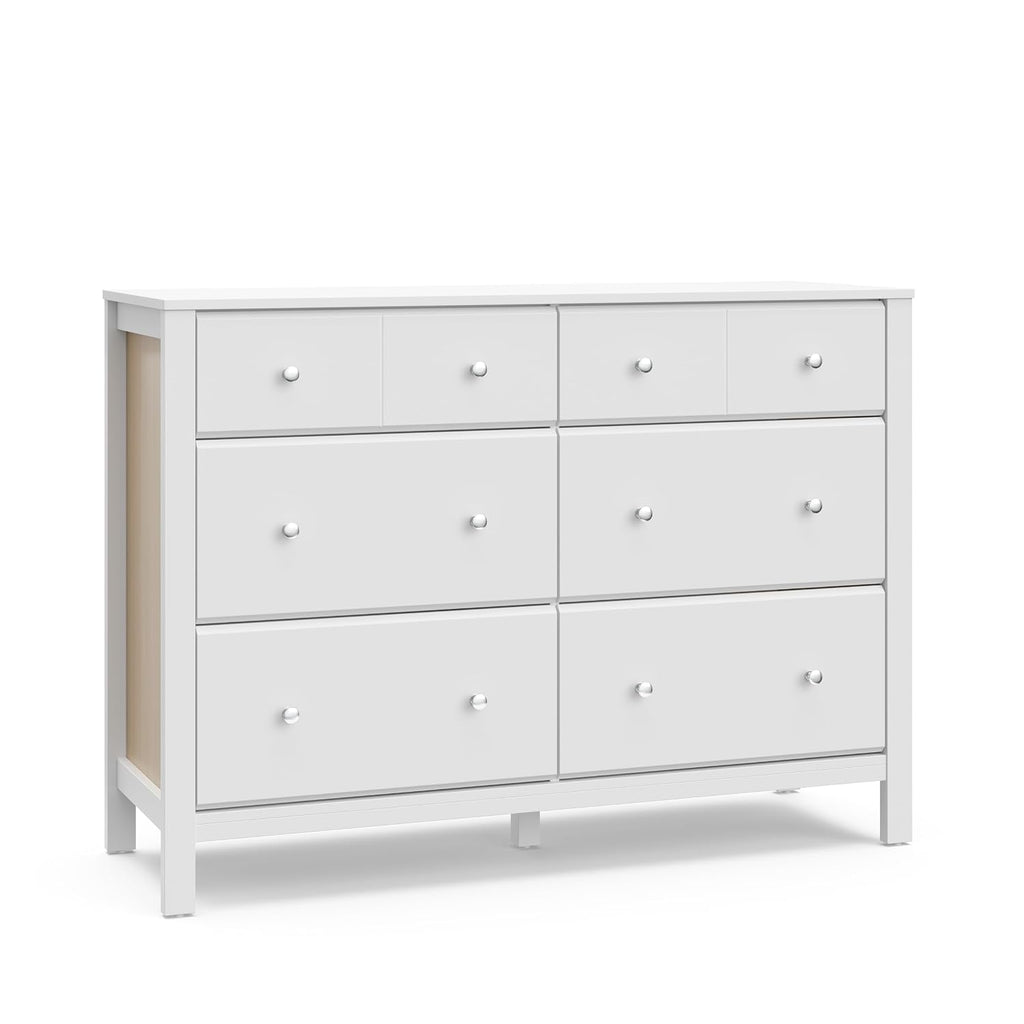 Storkcraft Horizon 6 Drawer Dresser (White with Driftwood) – GREENGUARD Gold Certified Dresser for Nursery & Kids' Room, Modern Storage with Interlocking Drawer System