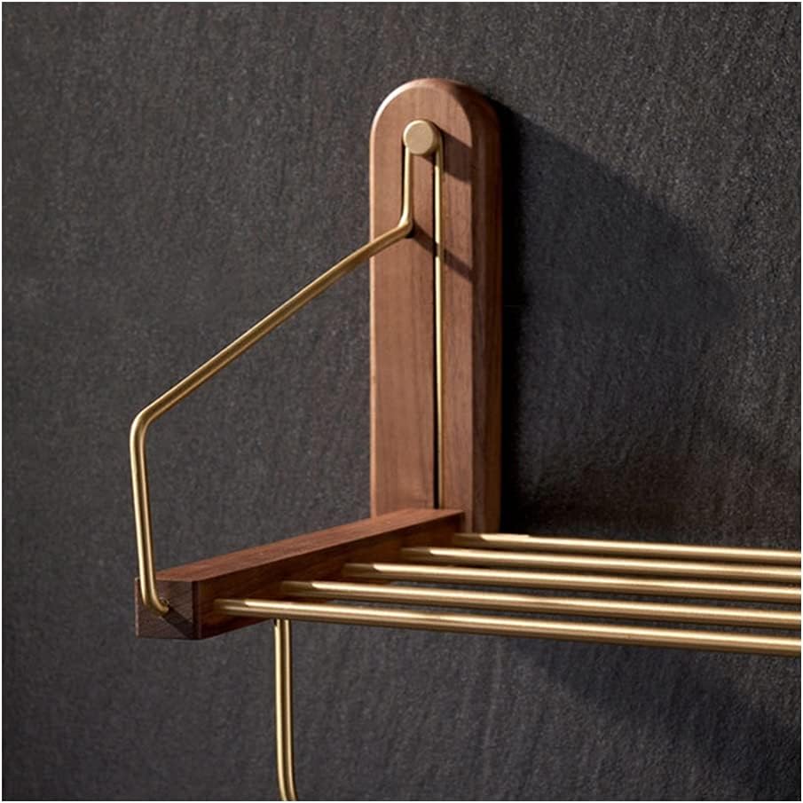 LSLYTQ Towel Rail Rack Towel Rack, Bathroom Towel Holder, Bathroom Shelf, Wall-Mounted Brass Storage Rack, Perforated Solid Wood Towel Bar for Bathroom Kitchen