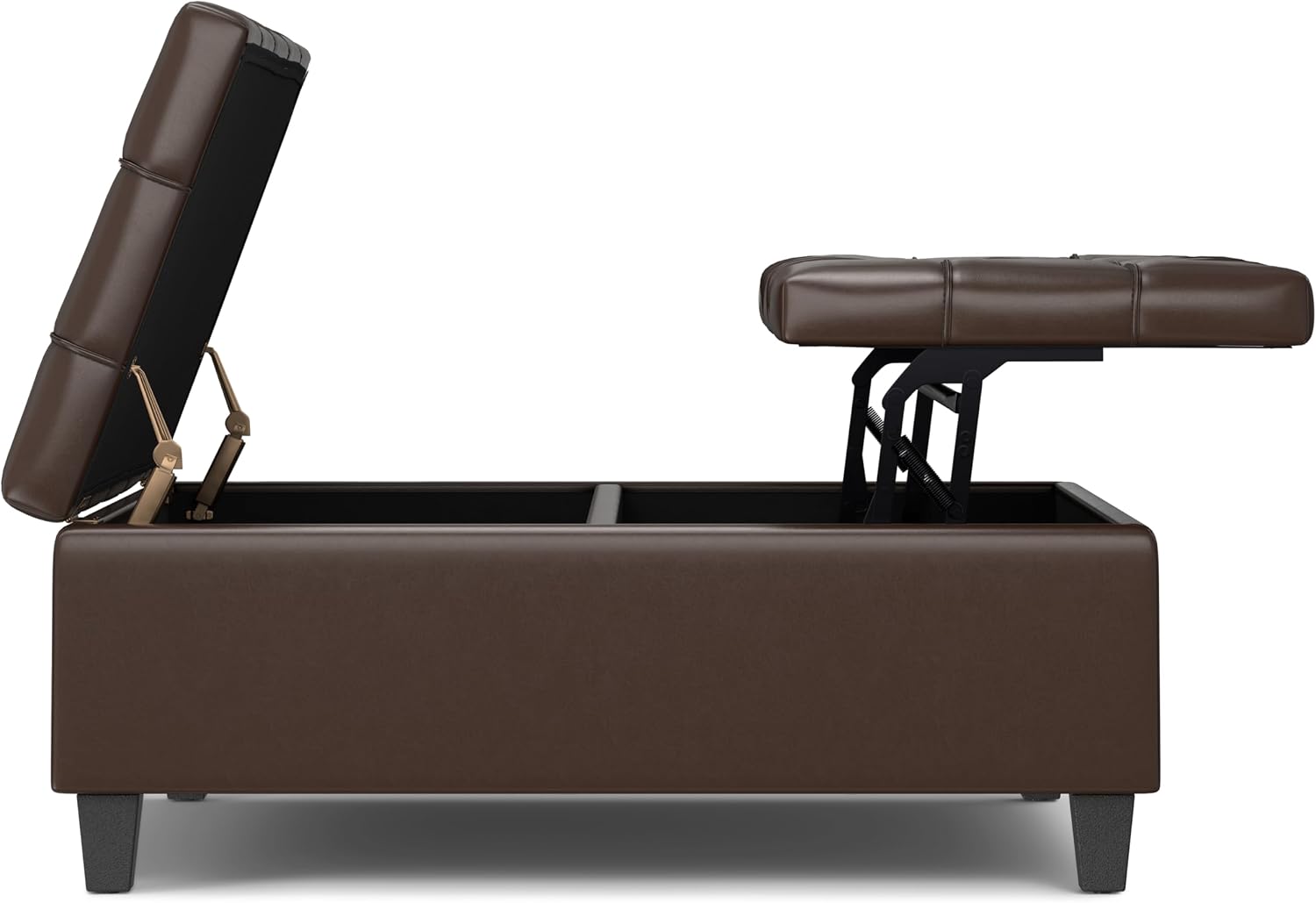 SIMPLIHOME Harrison Large Coffee Table Storage Ottoman - 40 inch Wide Upholstered Vegan Leather Square Lift-Top Ottoman in Chocolate Brown, Transitional Bench for Living Room with Sturdy Base