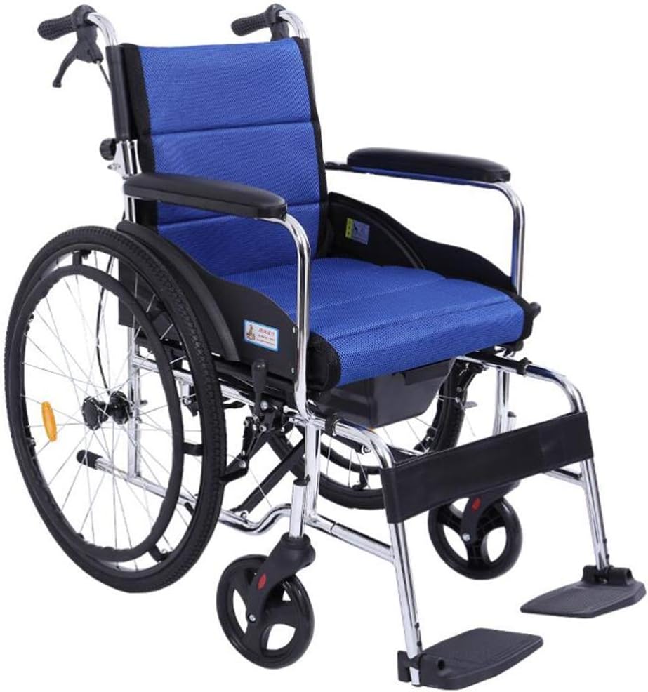 Wheelchair Foldable, Self-Propelled with Adjustable Pedals Non-Pneumatic Tire Honeycomb Breathable Cushion Disabled/Elderly Push Scooter,Red (Red)(Blue)