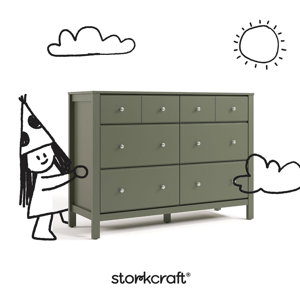 Storkcraft Horizon 6 Drawer Dresser (Olive) – GREENGUARD Gold Certified Dresser for Nursery & Kids' Room, Modern Storage with Interlocking Drawer System