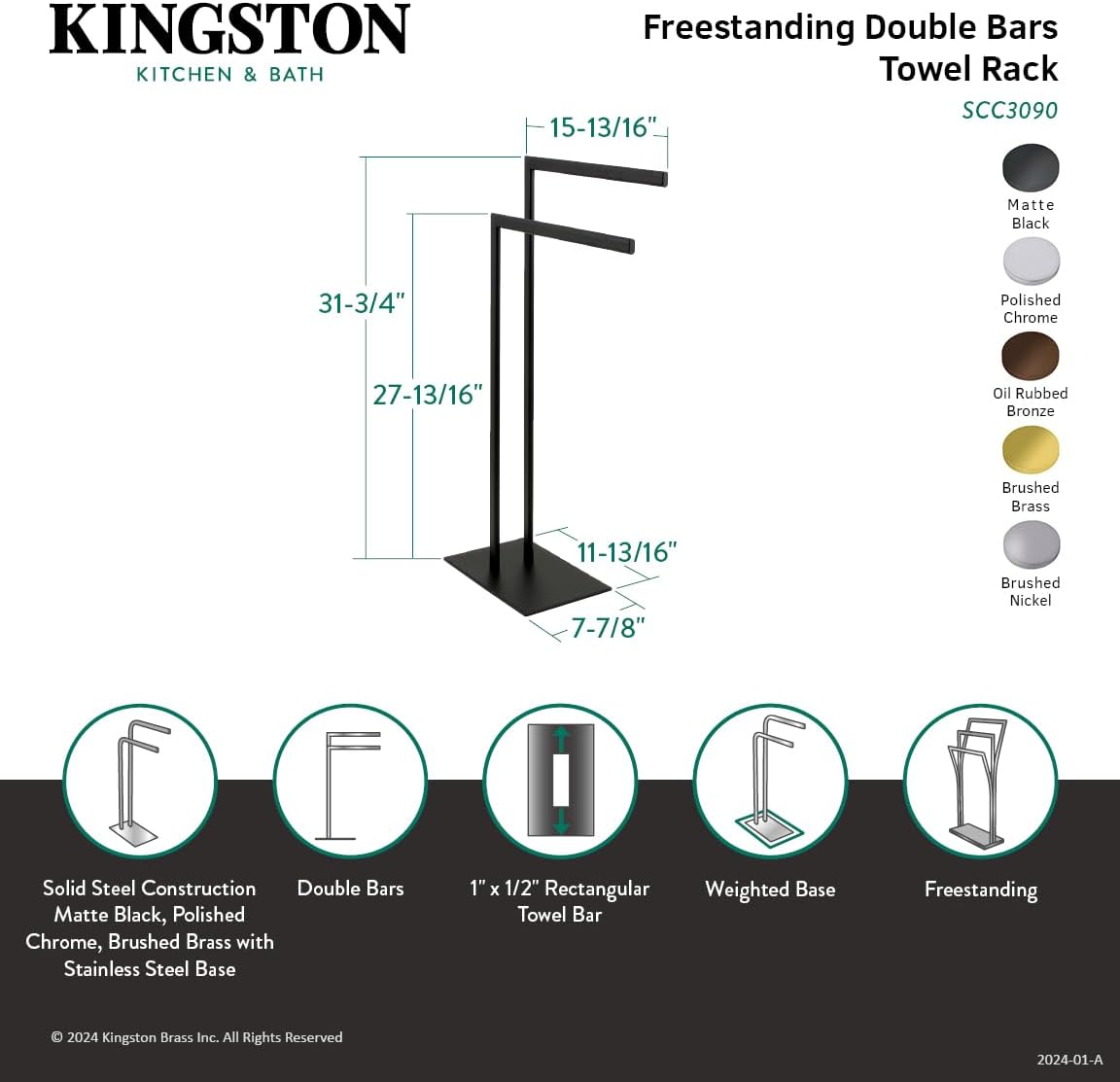 Kingston Brass SCC3097 Edenscape Pedestal Dual Towel-Rack, Brushed Brass