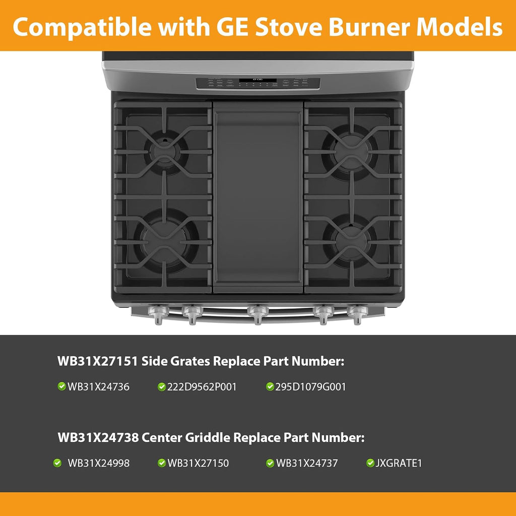 WB31X27151 Side Grates WB31X24738 Stovetop Griddle Replacement for GE General Electric Stove Parts,WB31X24736 Cooktop Grates WB31X24998 Cast Iron Griddle for Stove Top JGBS66REKSS JGB735SPSS Gas Stove
