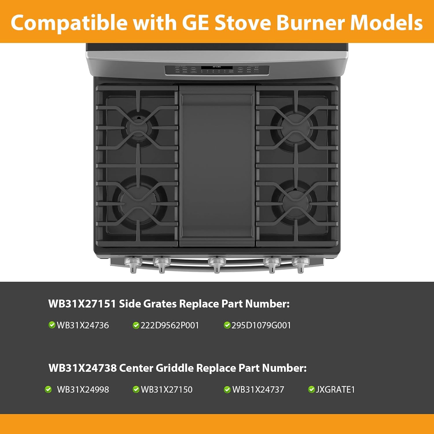 WB31X27151 Side Grates WB31X24738 Stovetop Griddle Replacement for GE General Electric Stove Parts,WB31X24736 Cooktop Grates WB31X24998 Cast Iron Griddle for Stove Top JGBS66REKSS JGB735SPSS Gas Stove