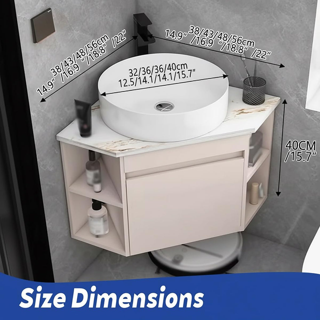 Corner Bathroom Vanity，Corner Sink with Door，Wall Mounted Hand Sink with Open Cubby，for Home, Kitchen, Patio, Laundry Room，for Bathroom(14.9in)