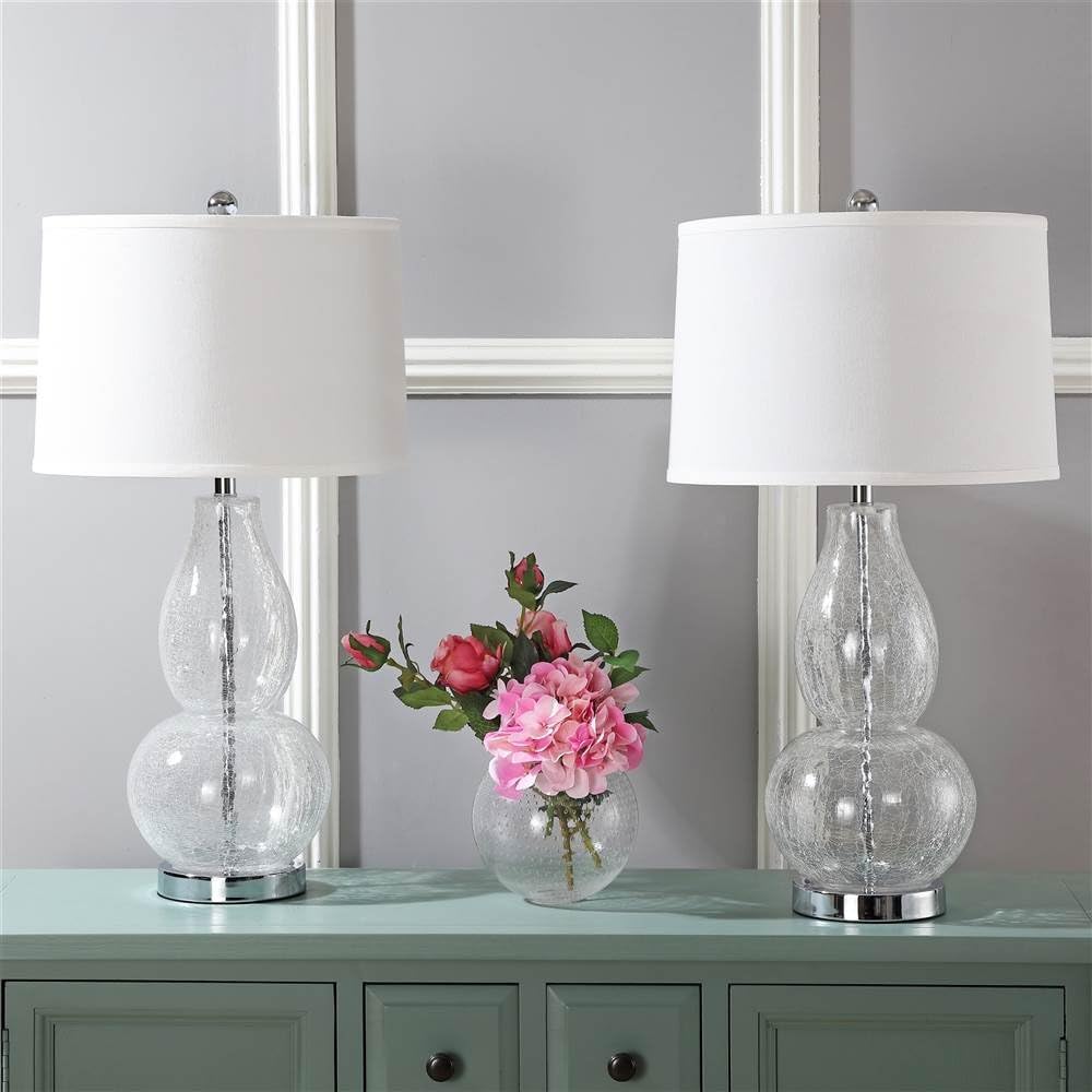 SAFAVIEH Lighting Collection Mercurio Crackle Glass Double Gourd 29-inch Bedroom Living Room Home Office Desk Nightstand Table Lamp Set of 2 (LED Bulbs Included)