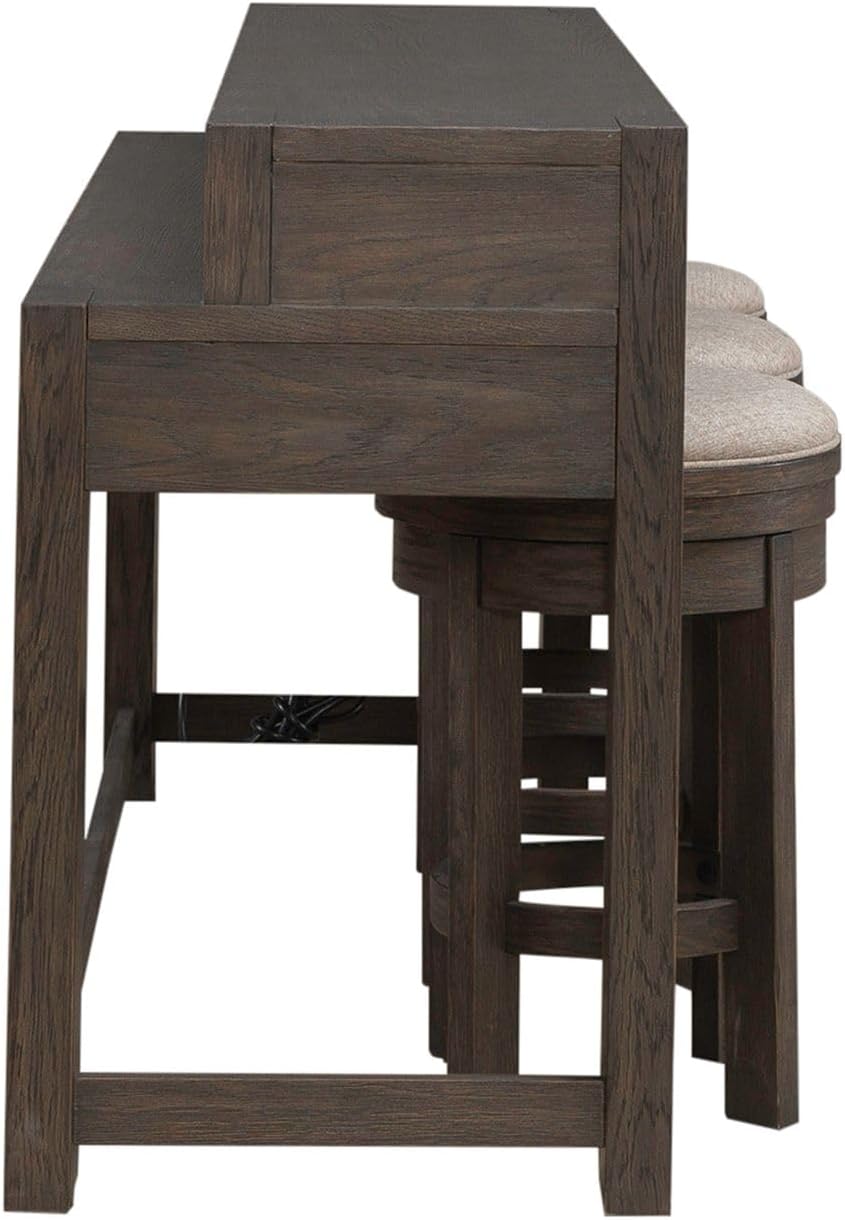 Liberty Furniture Lennox Hill Living Room 4 Piece Set - Console Bar Table, 3 Swivel Upholstered Stools - Bark