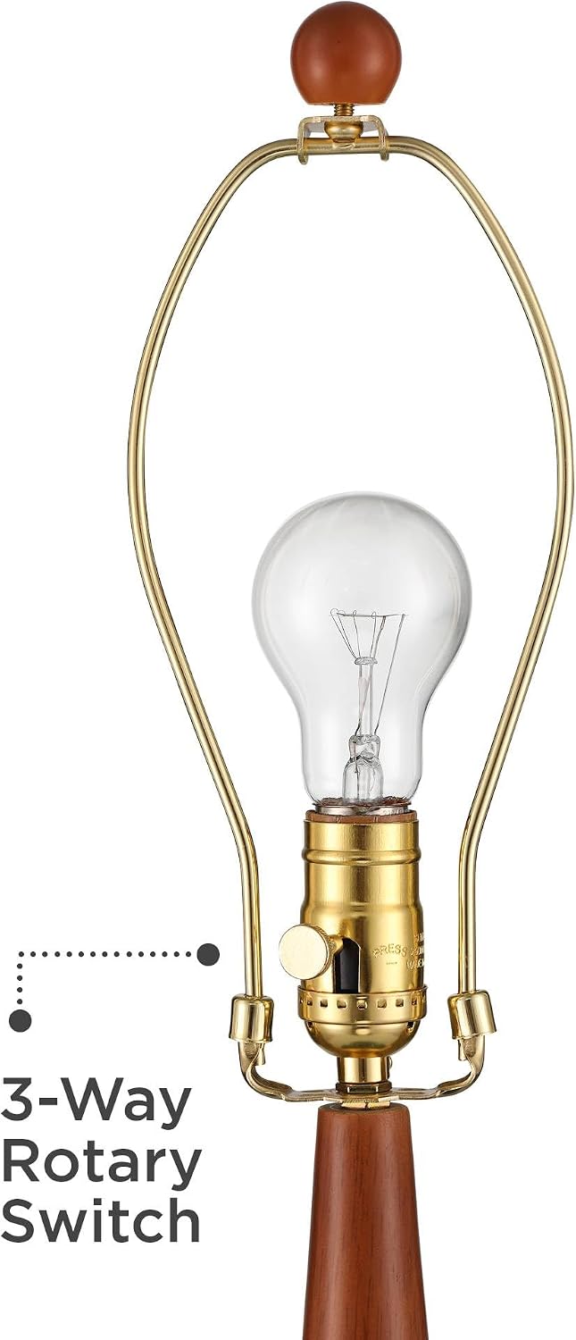 360 Lighting Andi 25' High Mid Century Modern 3-Way Table Lamp Green Ceramic Wood Finish Single Fabric White Shade Cottage Core Living Room Bedroom Bedside Nightstand House Office Colors May Vary