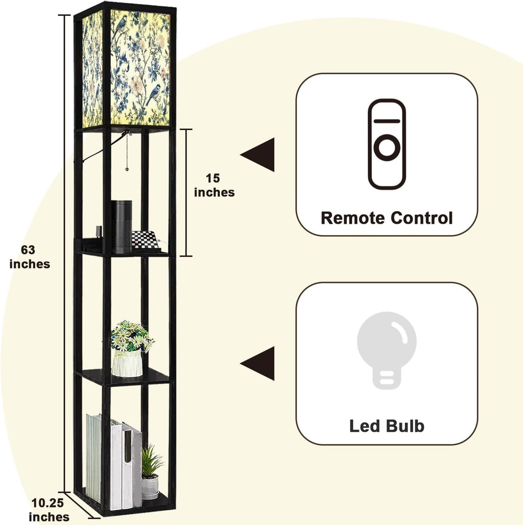 Floor Lamp with Shelves Toile De Jouy Vintage Floral Seamless Pattern 13 Featuring delicate Standing Tall Lamp USB Ports & Power Outlet Modern Corner Lamp Nightstand Light for Living Room Bedroom