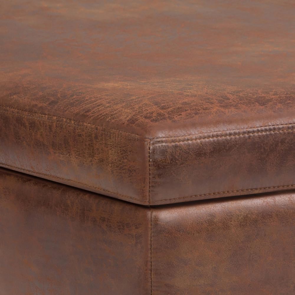SIMPLIHOME Owen XL Coffee Table Storage Ottoman - 40 inch Wide Upholstered Vegan Leather Square Ottoman in Distressed Pecan Brown, Mid-Century Modern Ottoman for Living Room with Lift-Up Lid