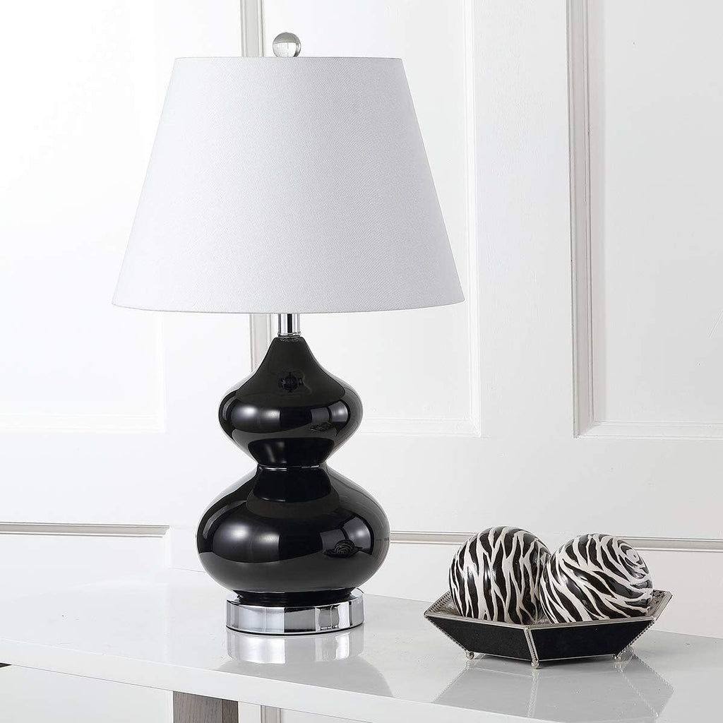 SAFAVIEH Lighting Collection Eva Modern Contemporary Black Double Gourd Glass 24-inch Bedroom Living Room Home Office Desk Nightstand Table Lamp Set of 2 (LED Bulbs Included)