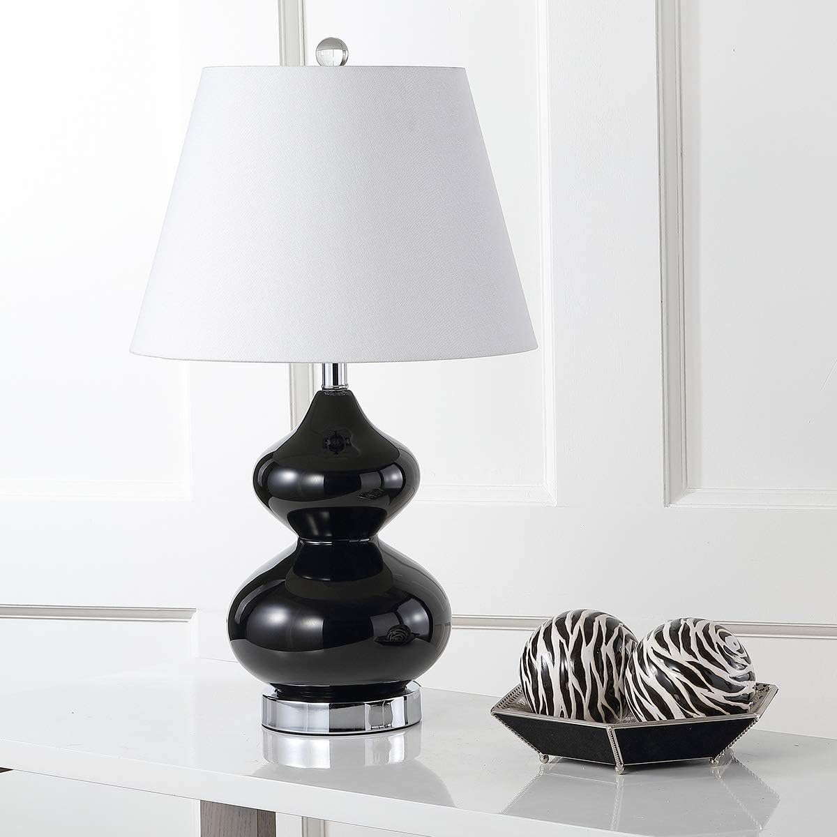 SAFAVIEH Lighting Collection Eva Modern Contemporary Black Double Gourd Glass 24-inch Bedroom Living Room Home Office Desk Nightstand Table Lamp Set of 2 (LED Bulbs Included)