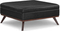 SIMPLIHOME Owen XL Square Coffee Table Storage Ottoman - 40 inch Wide Upholstered Vegan Leather Lift-Top Ottoman in Distressed Black, Mid-Century Modern Ottoman for Living Room with Ample Storage