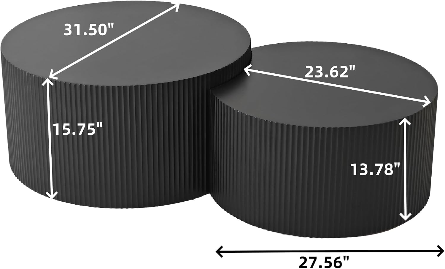 Nesting Coffee Table Set of 2, Modern Drum Side Table End Table, Wave Stripe Round Coffee Table for Living Room, Bedroom, Black-02
