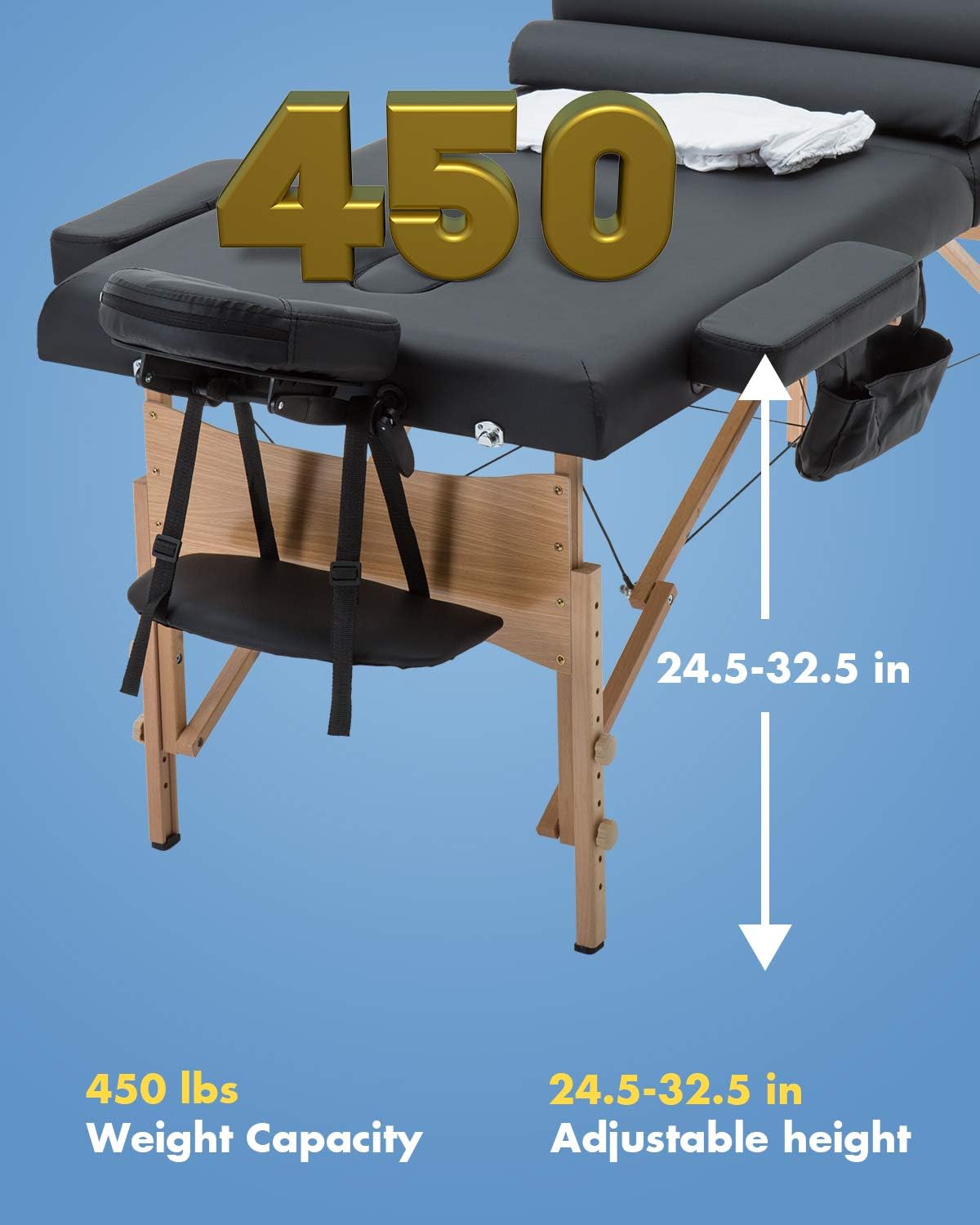 BestMassage Table Massage Bed Spa Bed 73 Inch Heigh Adjustable 2 Folding Portable Massage Table W/ Carry Case Salon Bed