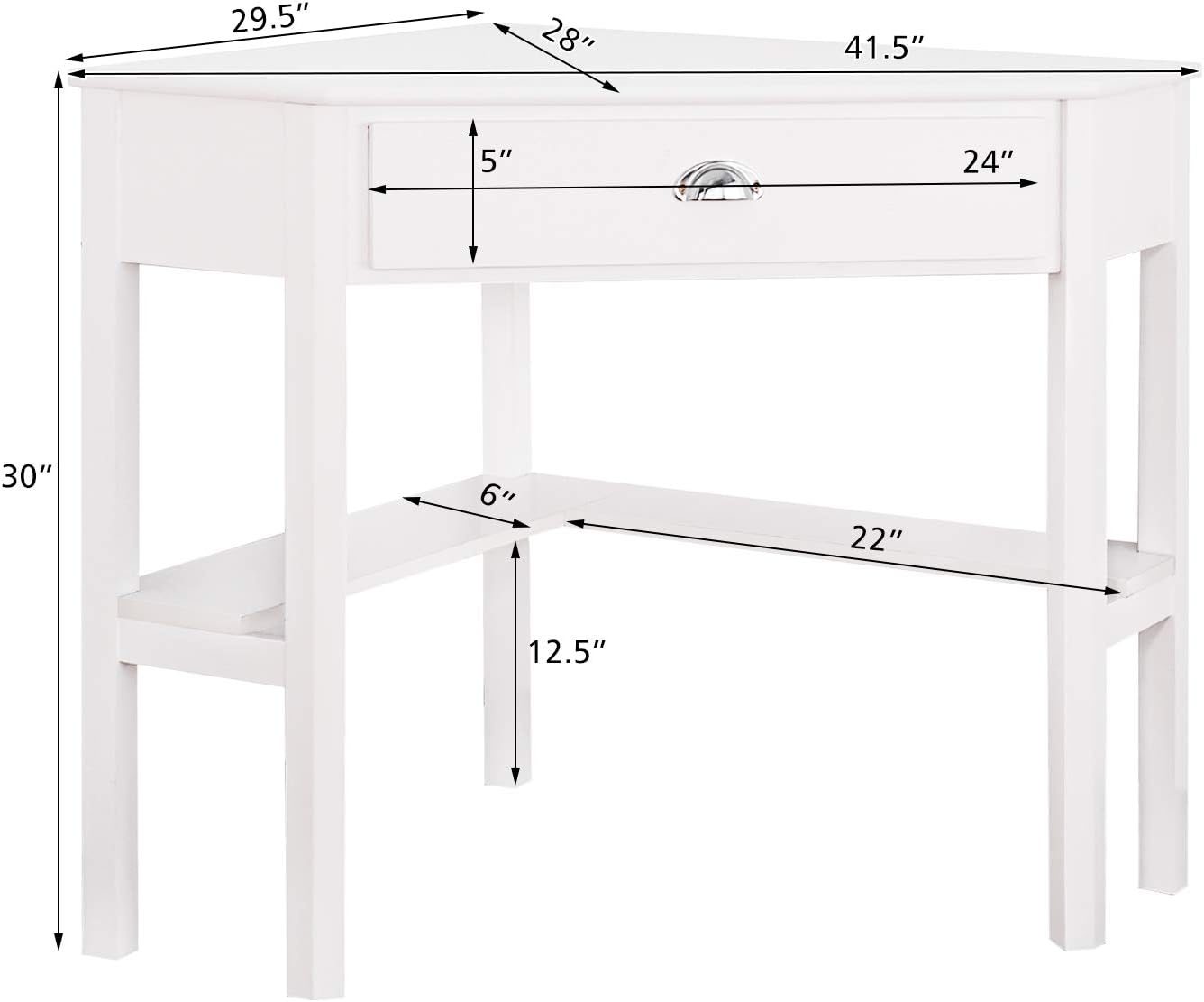 POWERSTONE Corner Desk for Small Space Triangle Computer Writing Desk Corner Makeup Vanity Table with Storage Drawer & Shelf for Home Office, Workstation, Living Room, Bedroom,White