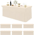 Smiry Spandex Tablecloth 6 Pack, Elastic Fitted Stretch Tablecloth for 8FT Rectangle Tables, Waterproof Washable Table Cover Skirt for Wedding, Banquet & Parties (Beige, 96Lx30Wx30H Inch)