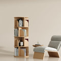 YOWOS Rotating Bookshelf, Small Corner Bookshelf for Small Space, 360 Display Floor Standing Bookcase Storage Rack, Wood Narrow Book Shelf Organizer for Bedroom, Living Room (Wood, 4 Tiers)