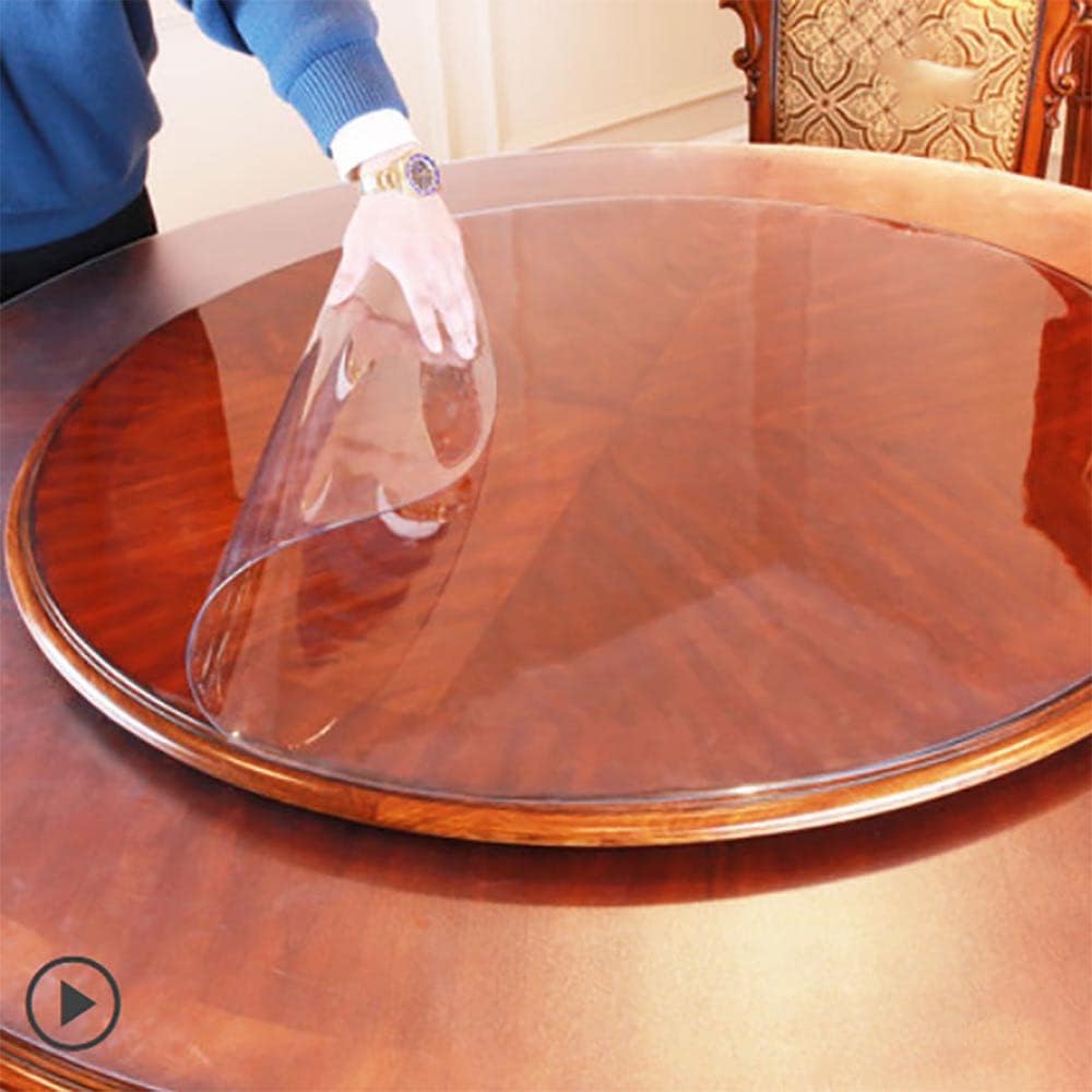Round Clear PVC Table Cover Protector Vinyl Waterproof Plastic Tablecloth Anti-hot Table Mat Transparent Tablecloths (72 inch Diameter,2.0mm Thick)
