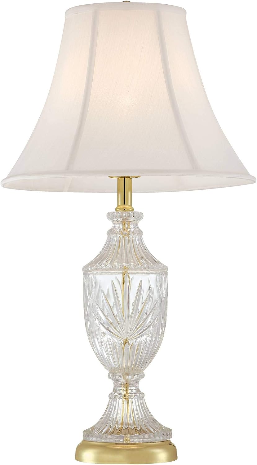 Regency Hill Traditional Glam Luxury Table Lamps 26.5' High Set of 2 Clear Glass Urn Brass Gold Metal White Cream Bell Shade Decor for Living Room Bedroom House Bedside Nightstand Home