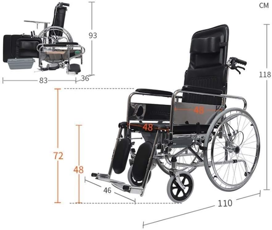 Wheelchair Aluminum Alloy Mobile Toilet, Fold Light with Toilet High Back Elderly/Disabled Trolley Scooter,Portable