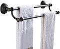 Double Brass Towel Bar Wall Mounted Oil Rubbed Bronze 24 inch Towel Rail W/Carved Base Brushed Finish for Bathroom Towel Rack