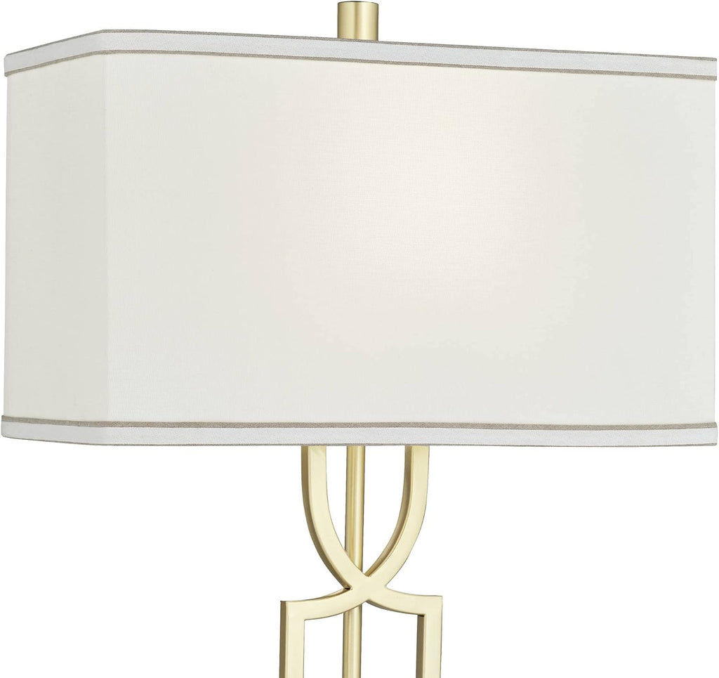 360 Lighting Evan Modern Table Lamps 28 1/4' Tall Set of 2 Gold Metal Geometric Frame White Curved Rectangular Shade for Living Room Bedroom House Bedside Nightstand Home Office Family