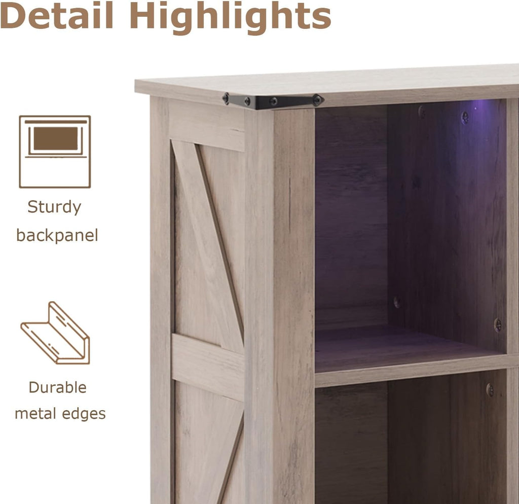 9 Cube Bookcase, Wooden Cube Storage Organizer Shelf, Grey Horizontal Book Shelf with LED Lights, Freestanding Display Cabinet for Living Room, Bedroom, Home Office