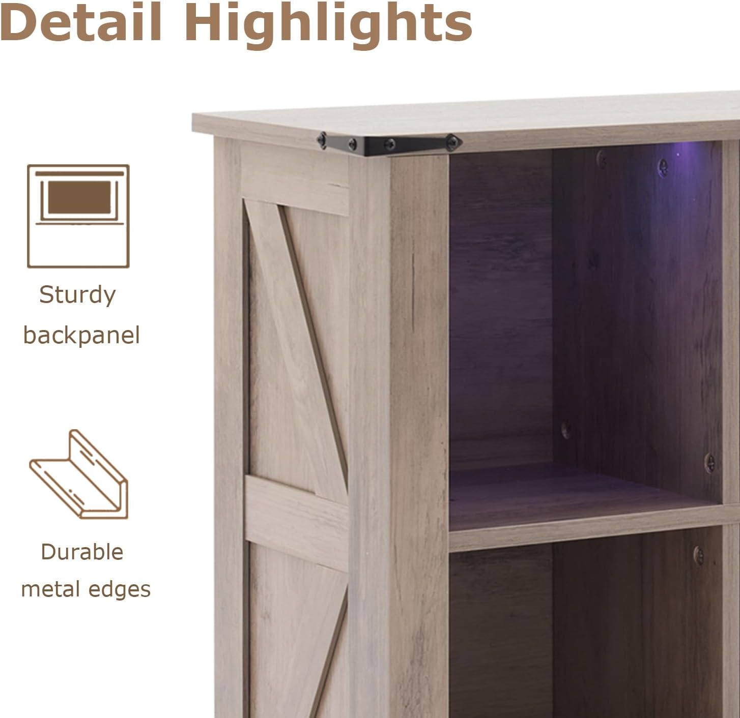 9 Cube Bookcase, Wooden Cube Storage Organizer Shelf, Grey Horizontal Book Shelf with LED Lights, Freestanding Display Cabinet for Living Room, Bedroom, Home Office