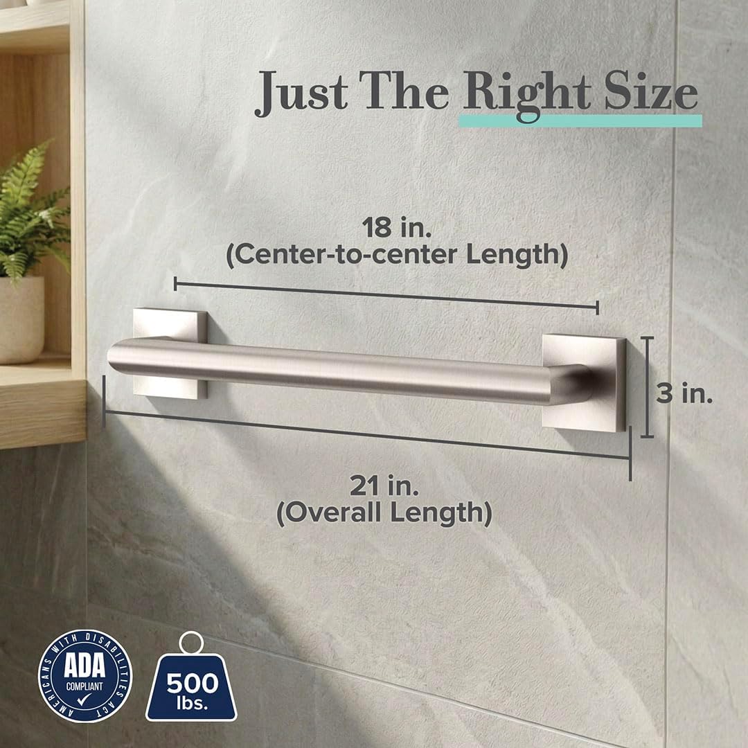 Gatco 661SN Glam Too 18' L Grab Bar, Satin Nickel/ADA Compliant Stainless Steel Safety Grab Bar for Bathroom