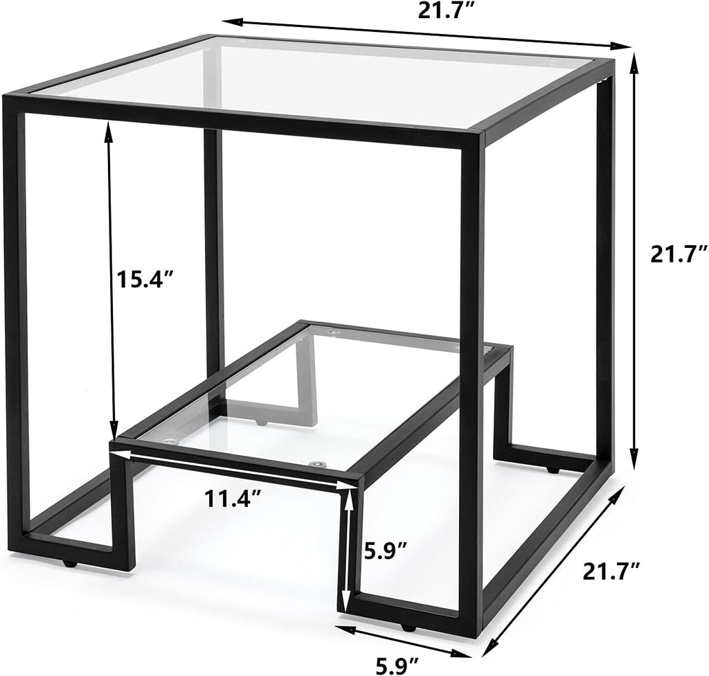 Simple Modern Glass 3-Piece Table Set, Includes Coffee Table and 2 End Tables, Black