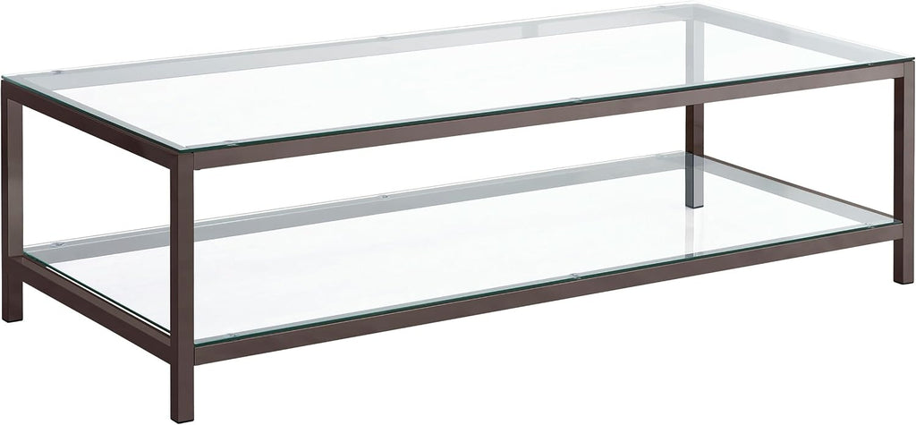 Coaster Home Furnishings - Trini - Rectangular Coffee Table with Metal Frame, Clear Glass Surface and Lower Shelf - Living Room - 57-Inch - Black Nickel - 720228
