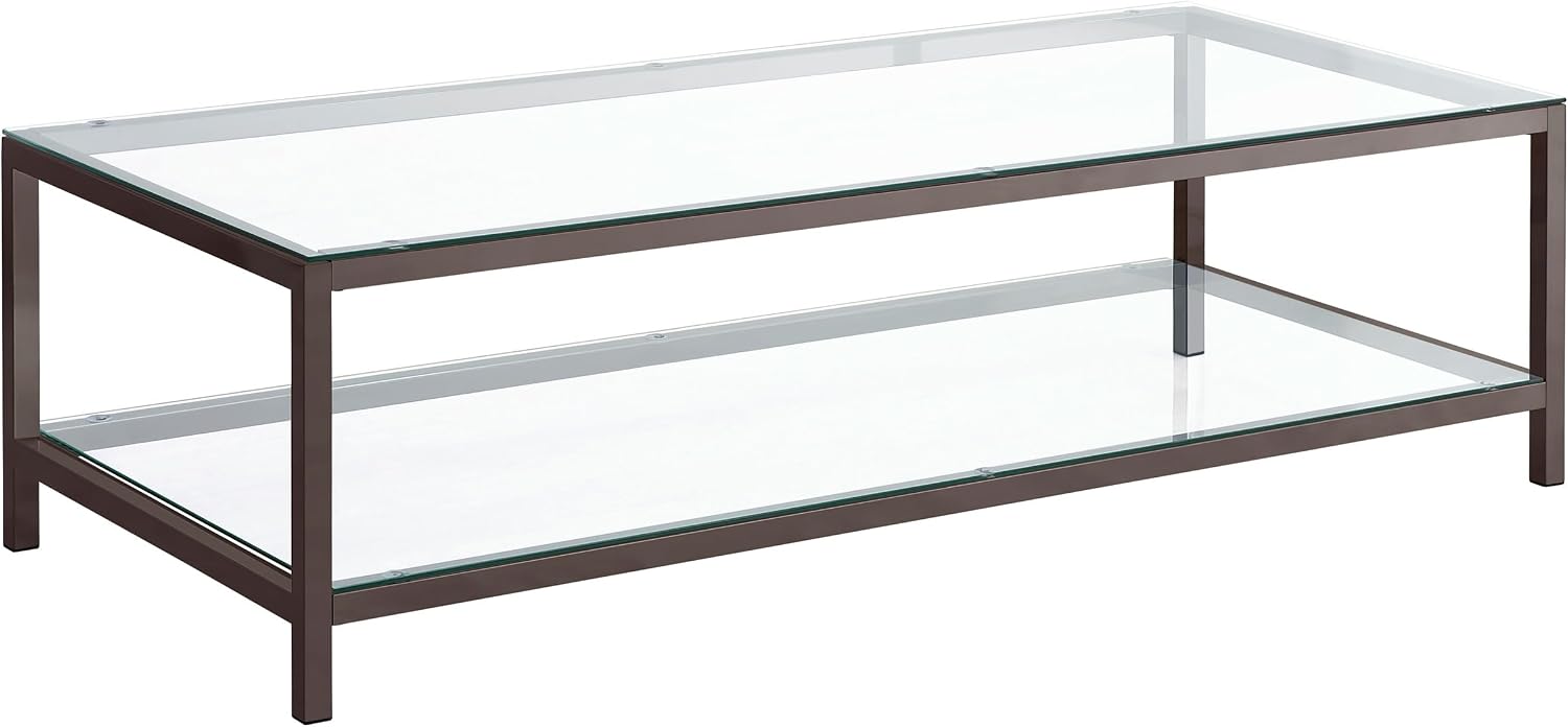 Coaster Home Furnishings - Trini - Rectangular Coffee Table with Metal Frame, Clear Glass Surface and Lower Shelf - Living Room - 57-Inch - Black Nickel - 720228