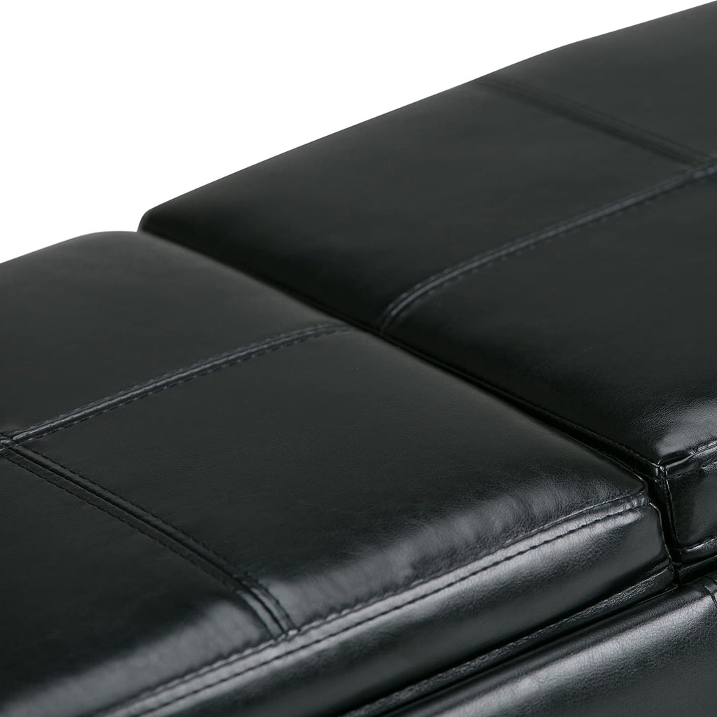 SIMPLIHOME Avalon Storage Ottoman - 42 inch Wide Upholstered Vegan Leather Rectangular Flip-Top Ottoman in Midnight Black, Contemporary Storage Coffee Table Ottoman for Living Room with Hidden Storage