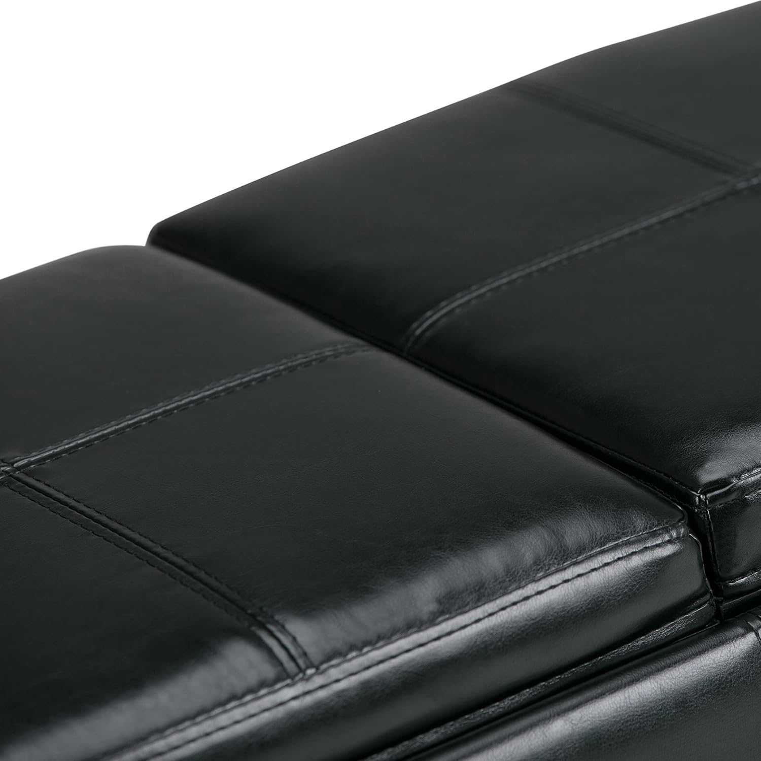 SIMPLIHOME Avalon Storage Ottoman - 42 inch Wide Upholstered Vegan Leather Rectangular Flip-Top Ottoman in Midnight Black, Contemporary Storage Coffee Table Ottoman for Living Room with Hidden Storage