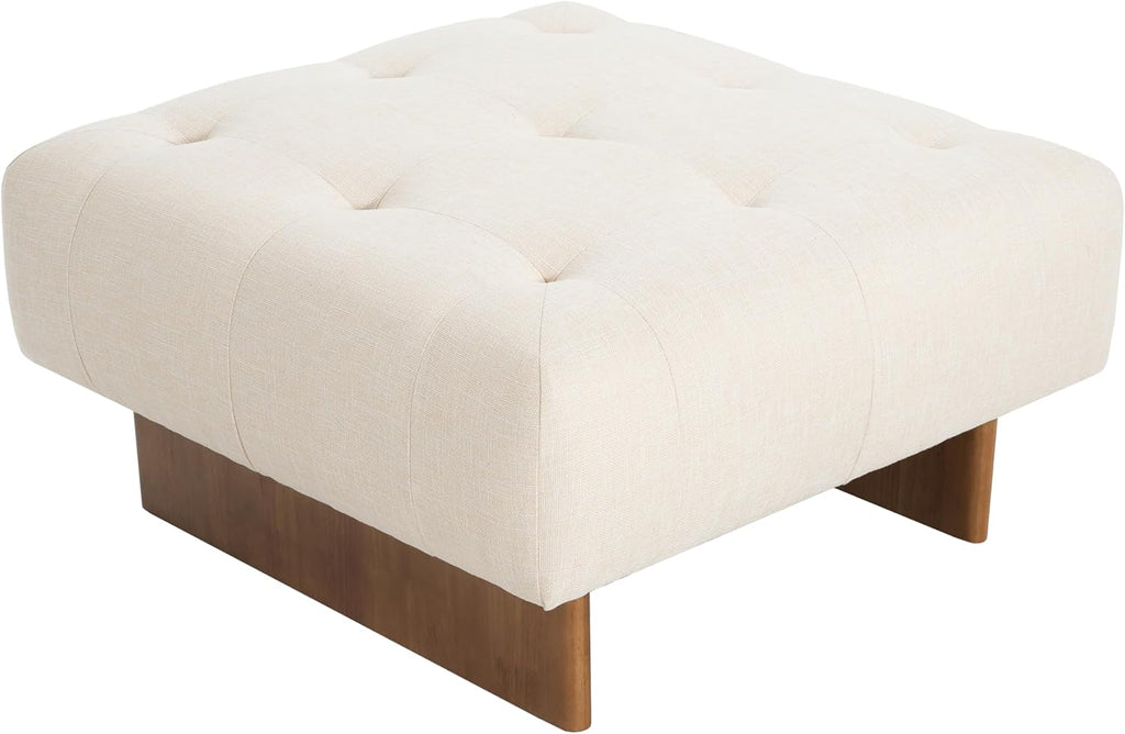 Christopher Knight Home Yvone Modern Upholstered Ottoman Coffee Table, Wooden Square Ottoman Foot Rest, Multipurpose Foot Stools Ottoman, Comfy Living Room Sofa Extra Seat, Beige+Brown